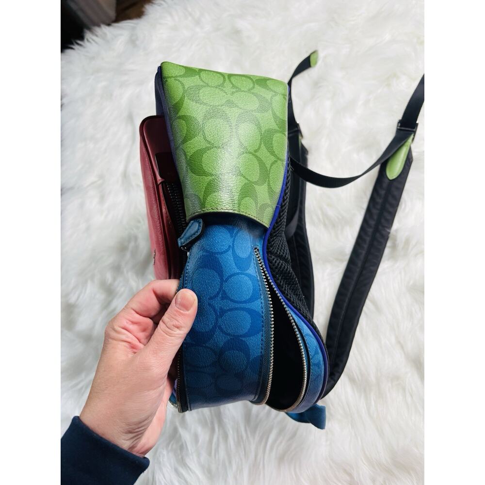 Coach RARE CA156 Court Backpack In Rainbow Signature Canvas Multi Hard To Find - Picture 15 of 15